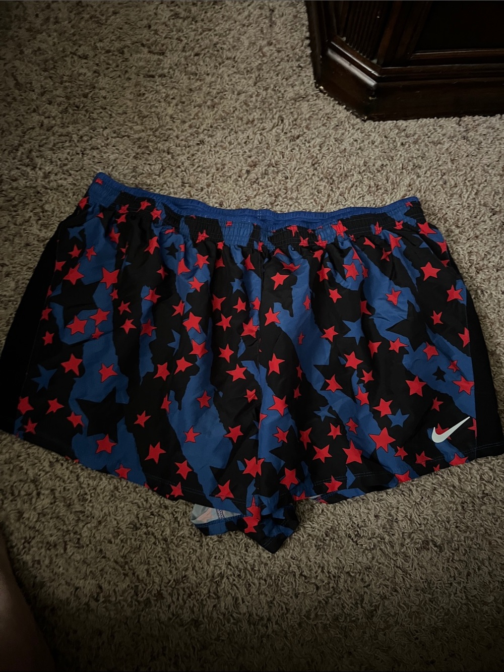 Nike Black and Blue Star Print Running Shorts with Red Stars